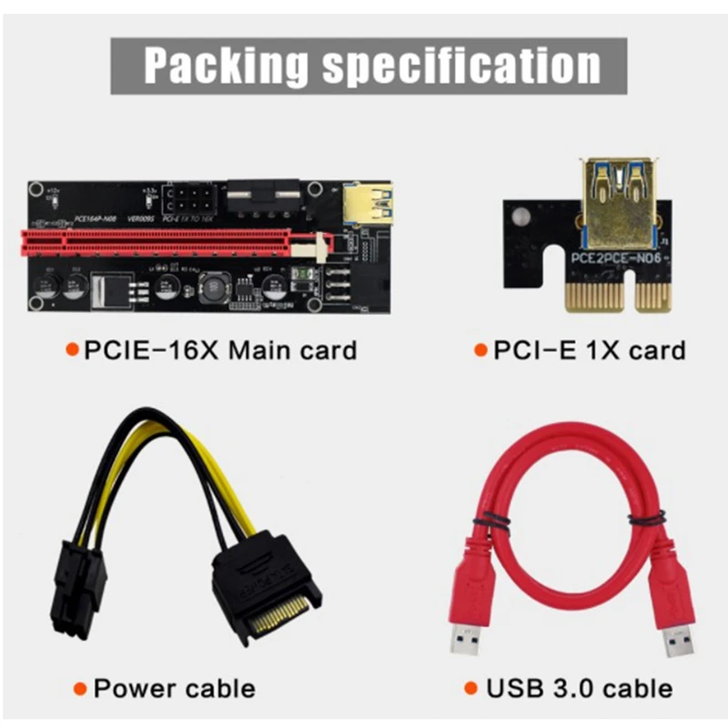 5PCS 3 In 1 PCI-E Riser Card 009S PCIE PCI E Extender USB 3.0 SATA To 6Pin Adapter Cable Mining, Miner Riser