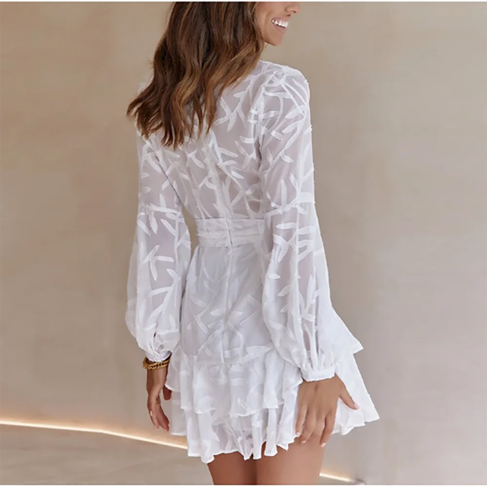 Customized Lace Short Wedding Jacket Dress Long Sleeves V Neck Self Tie Belt Ruched Mini Length Bridal Top Closed Back Coat