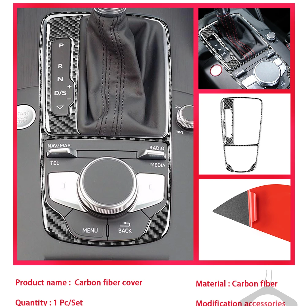 For Audi A3 S3 RS3 8V 2013-2019 Car Accessories Carbon Fiber Interior Gear Shifter Lever Panel Frame Trim Sticker Modification