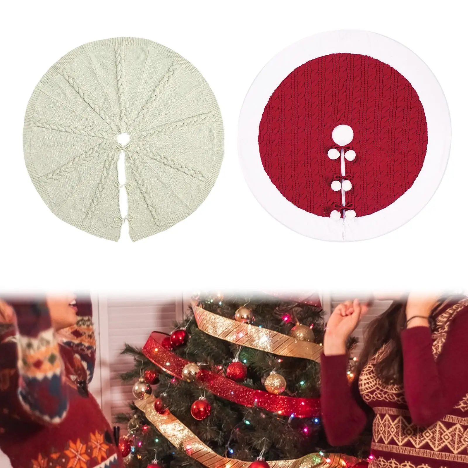 Jupe d'arbre de noël, tapis d'arbre de noël, ornements de noël