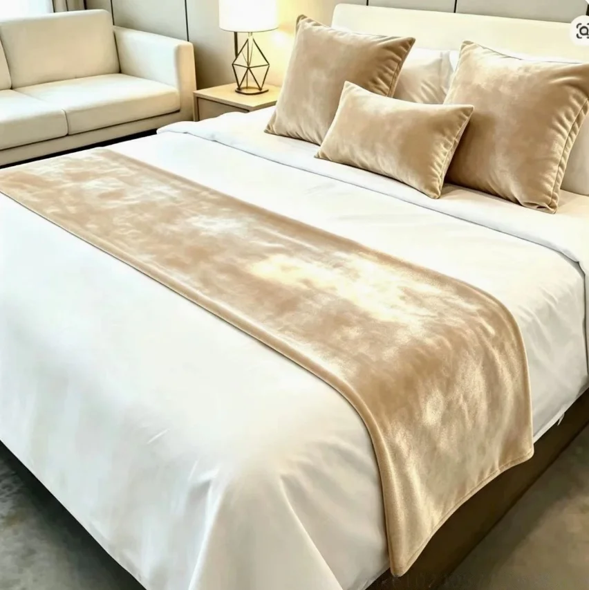 Velvet Bed Runner Solid Color Modern Minimalist Bed Scarf Luxury Hotel Bedding Decor for Home Bedroom Guesthouse Bed Decoration