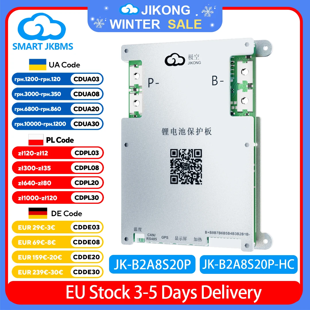 JIKONG JK BMS Smart BMS B2A8S20P mit BT APP CAN RS485 2A Active Balance 4S~8S 24V 200A für Lifepo4 Li-Ion LTO Batterie JKBMS