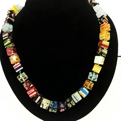 2Pcs Square Hand Woven Thousand Flower Glass Necklace for Women's Fashion Matching Clothes, Short Neck necklace