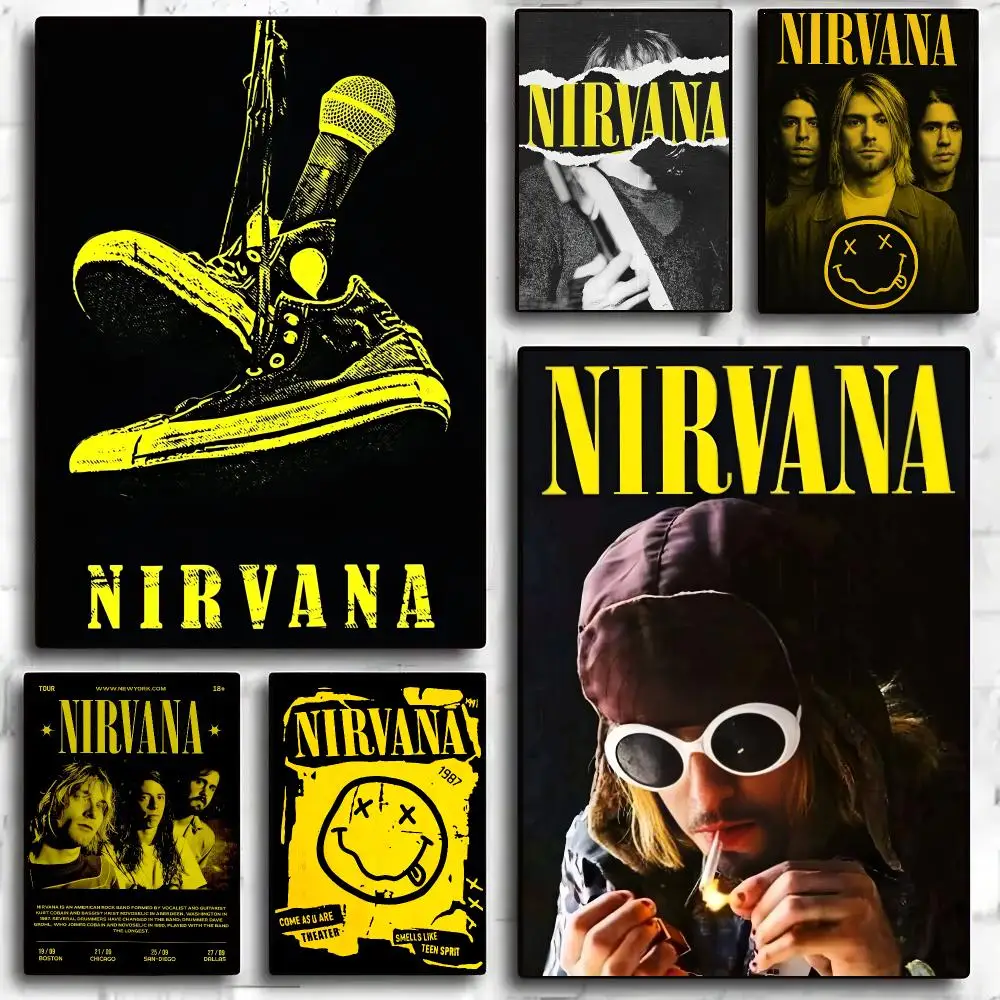 Cool Band N-Nirvana Painting Calligraphy Anti Wrinkle Canvas Poster Wall Art Home Decor for Living Room