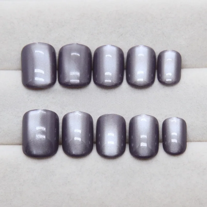 24 Uds. De uñas postizas moradas con forma de ojo de gato para niñas, uñas postizas cuadradas cortas y dulces con herramientas, puntas de uñas, juego de uñas postizas 2025