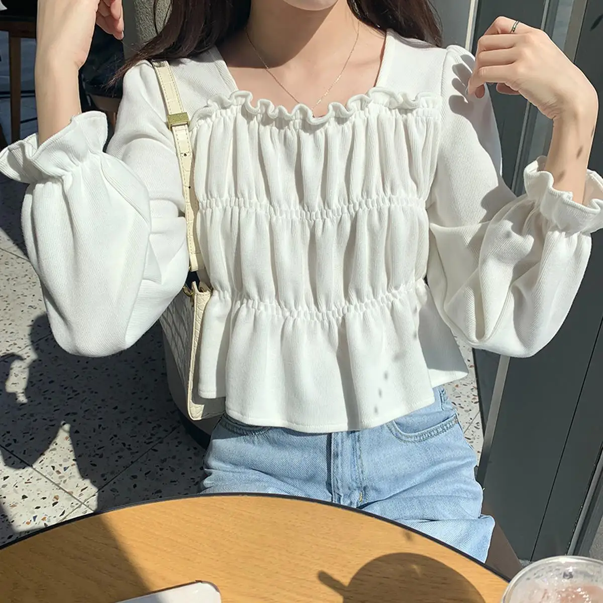 

Long Sleeve Shirts Womens Chiffon Lace-Up Slim Fit Turn Down Collar Outwear Feminine Minimalist Travel Daily Spring Clothing