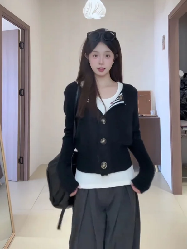 Ele polyvalent grande taille femmes Vintage Sle tricoté Bla pull col montant Design coréen trajet Faion Long Sve