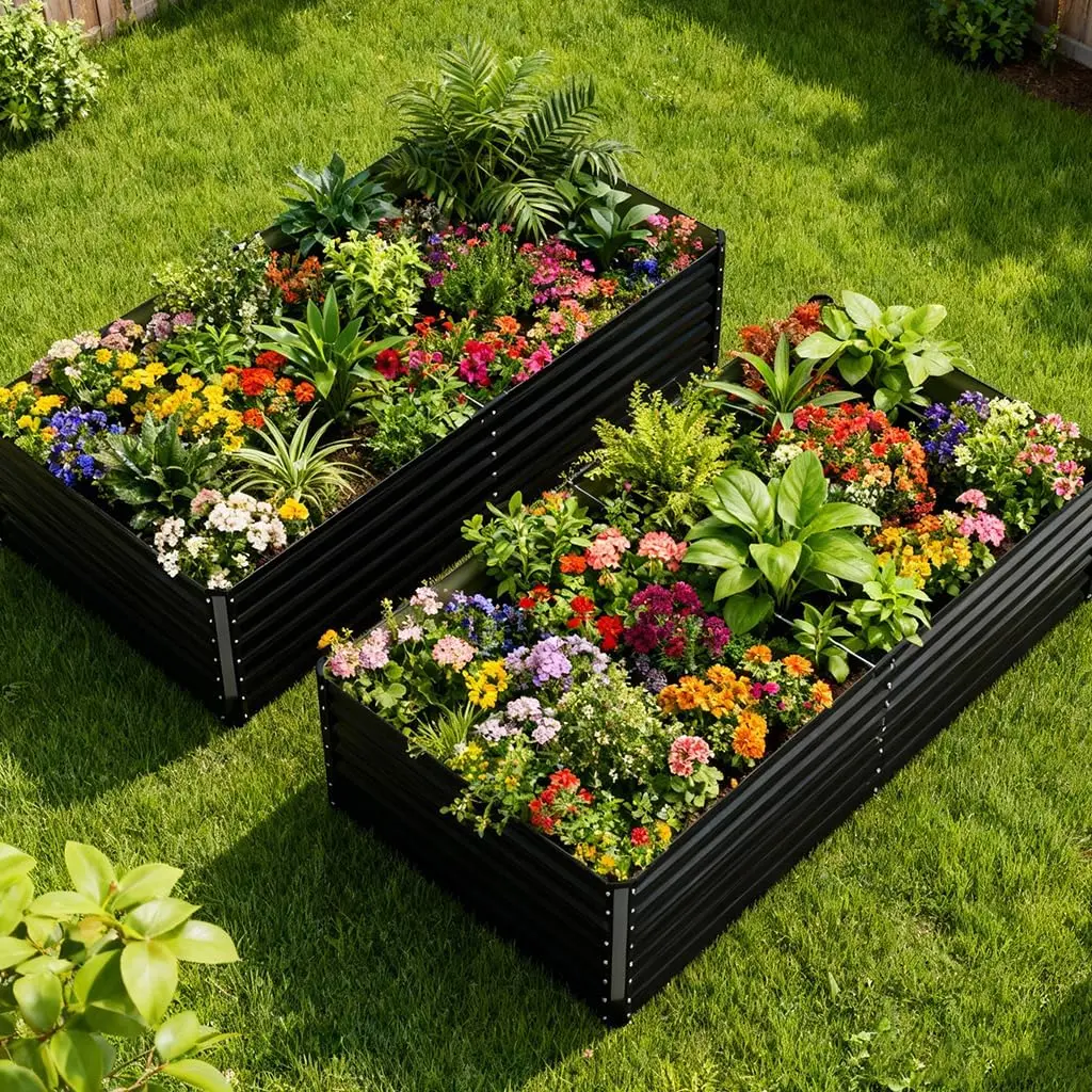 

Raised Garden Bed 8x4x2ft Galvanized Planter Box Kit for Outdoor Vegetable Flower Growing with Gloves Tools Black