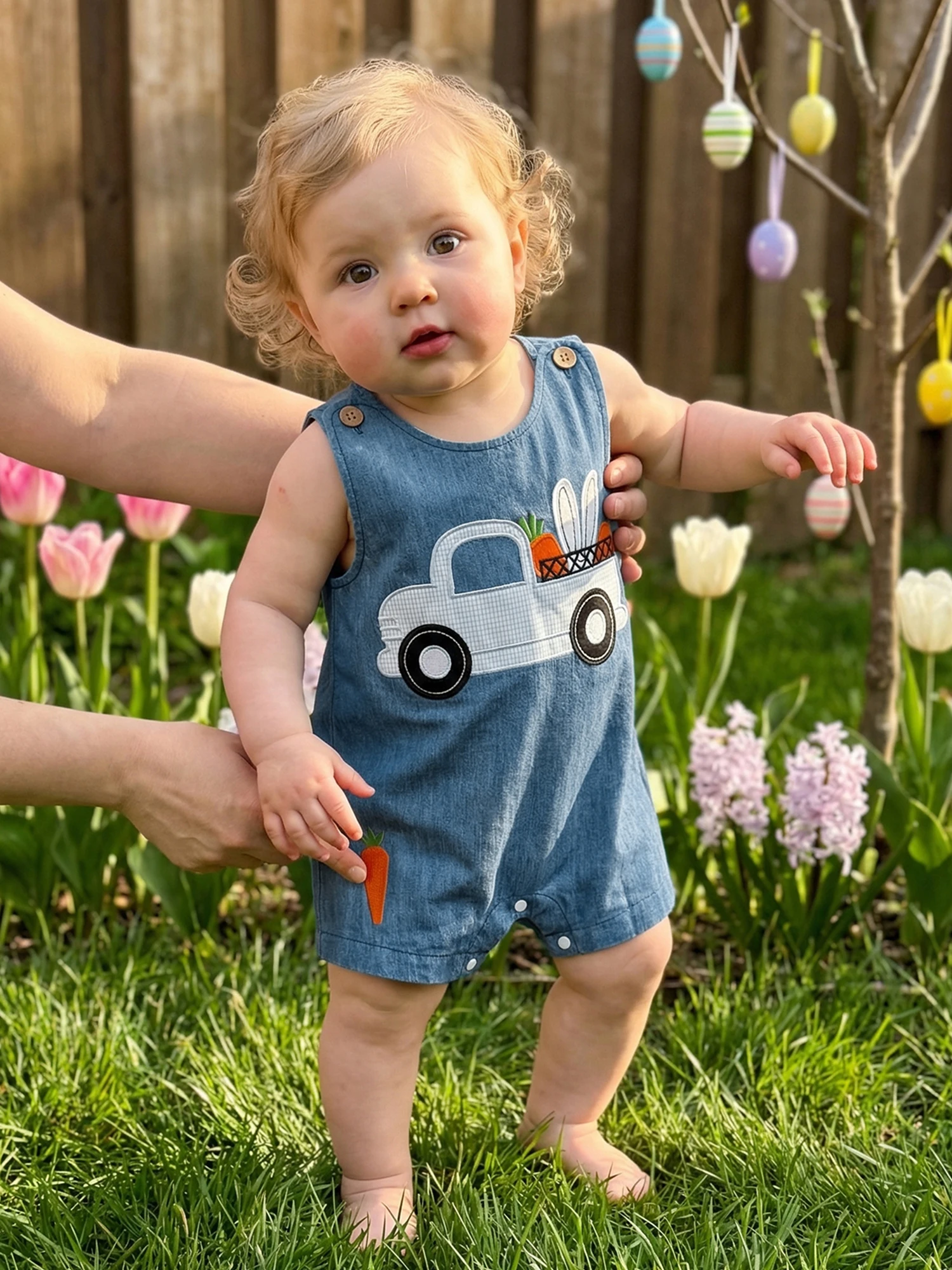 

Пасхальный комбинезон для новорожденных с вышивкой: кролик, морковь, грузовик, без рукавов, с круглым вырезом, праздничный наряд