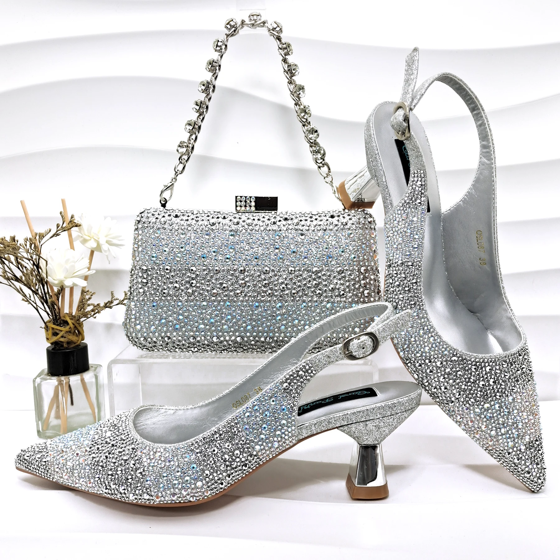 

Doershow High Quality African Style Ladies Shoes And Bags Set Latest silver Italian Shoes And Bag Set For Party HGF1-11