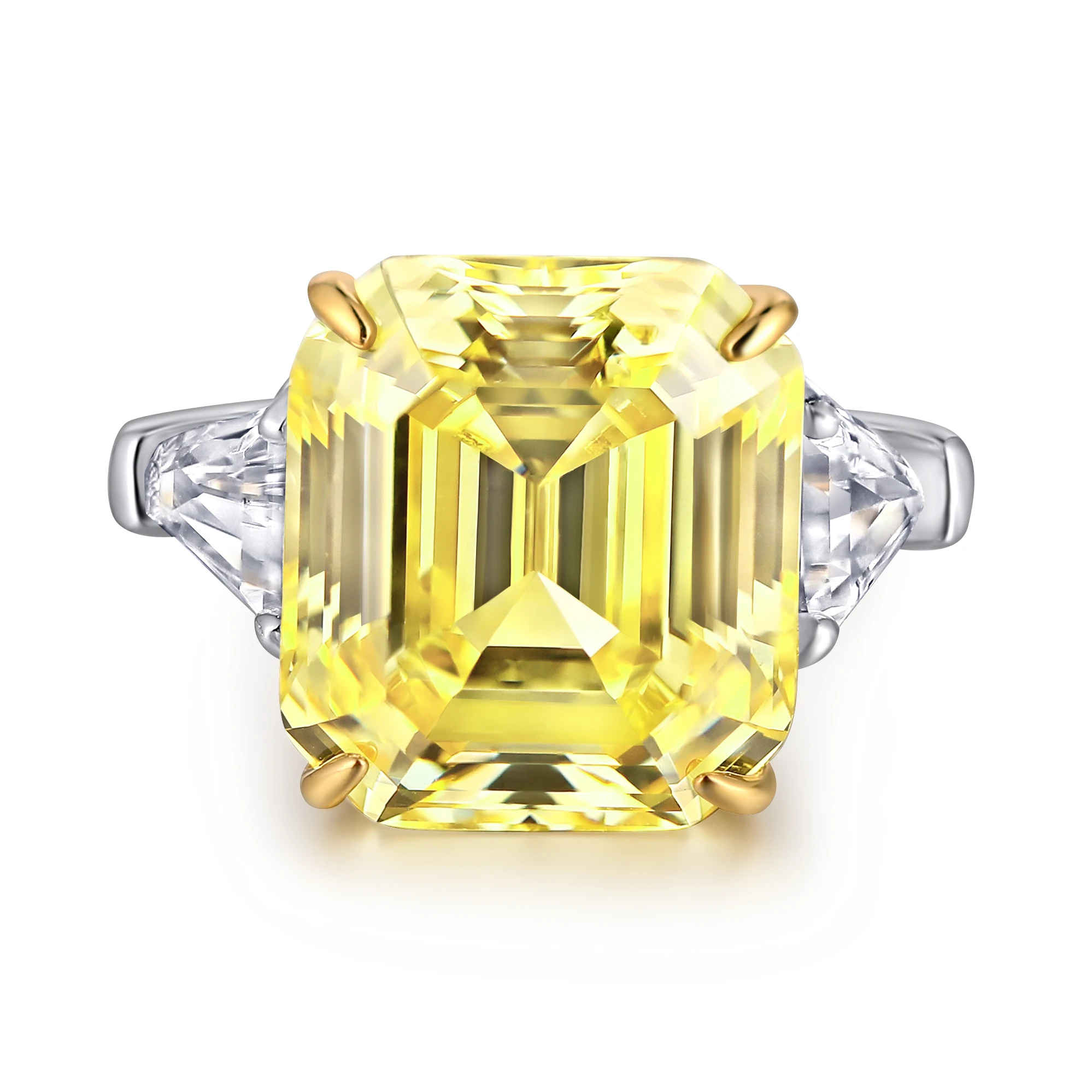 

Platinum Plating Silver 925 Rings Women Colored Gemstone Yellow Square Sapphire Finger Ring