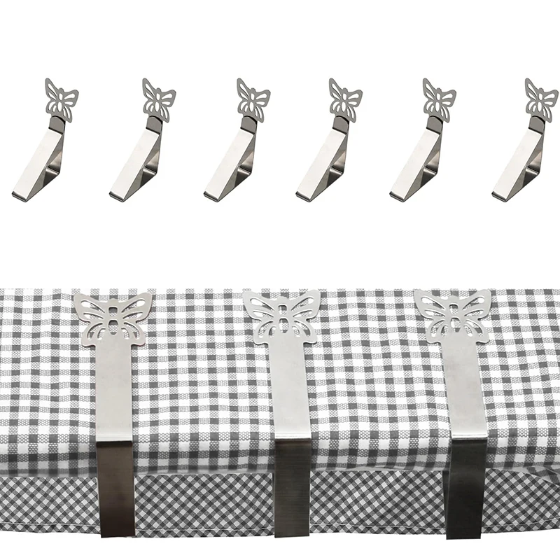 6pcs Tablecloth Clips Stainless Steel Anti-Slip Tablecloth Clamp Mini Adjustable Table Cloth Cover Fix Clips For Camping Wedding