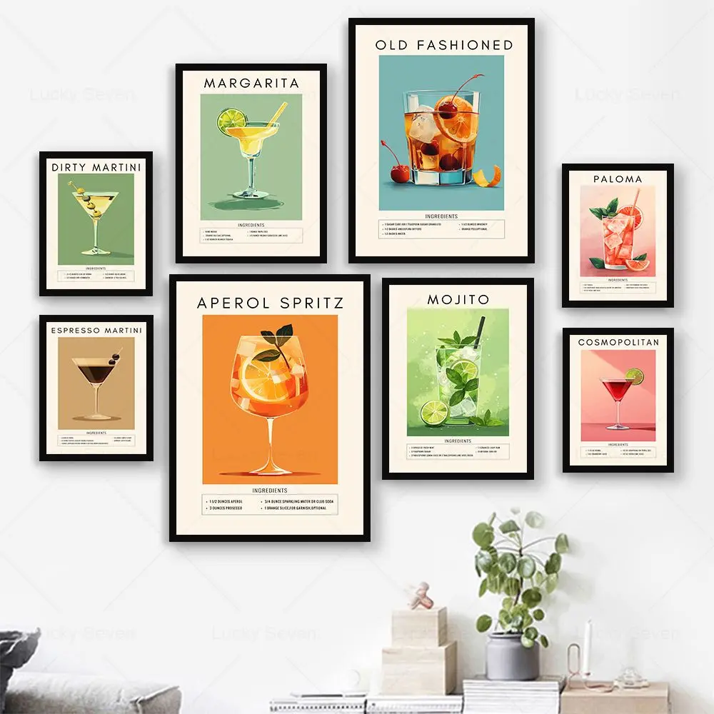 

Cocktail Mojito Juice Drinks Bar Vintage Wall Art Canvas Painting Nordic Posters And Prints Wall Pictures For Living Room Decor