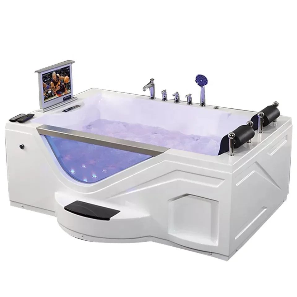 

Factory Sell Cheap Freestanding Whirlpool Bath Tub Bubble Soaking 2 Person Hot Tub Custom Massage Bathtub with Spa 1 Piece 1.8m