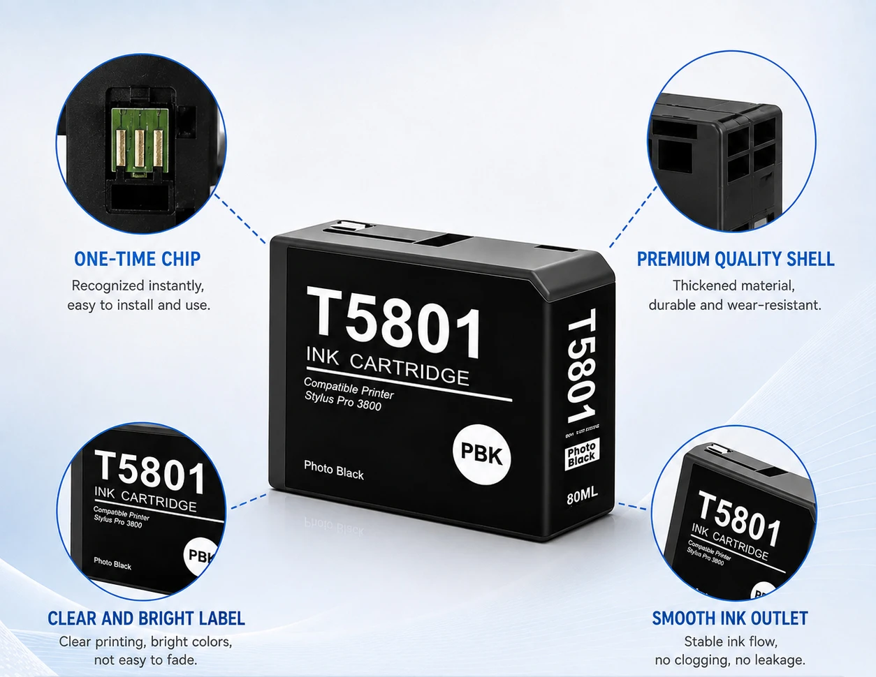 T5801-T5809 For Epson Stylus Pro 3800 3880 Compatible Ink Cartridges With 80ML Full Pigment Ink Chip T580100 T580200 9Colors view 3