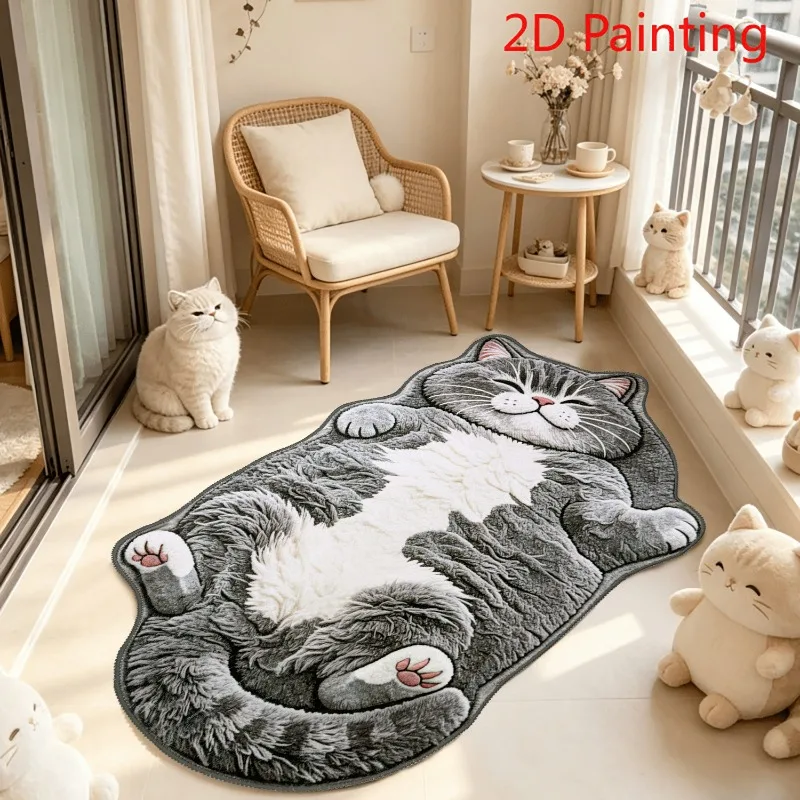Cute Fun Cat-Shaped Area Rug Cartoon Unique Home Decoration Living Room Carpet Bedroom Soft Plush Floor Mat Entrance Bathroom