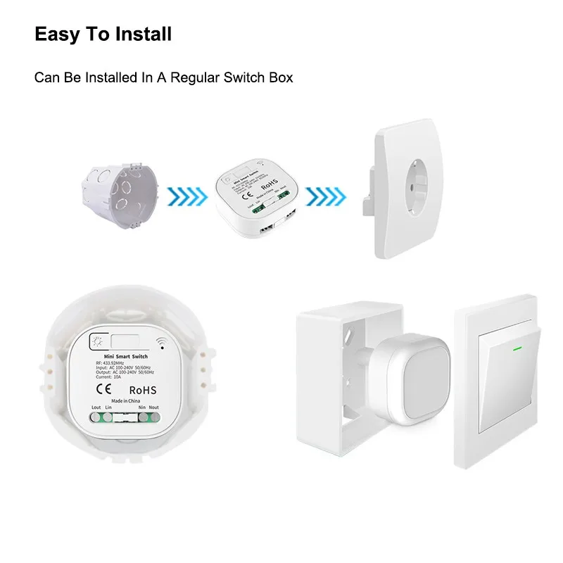 Tuya WiFi Plus FR433 Interruptor Inteligente, Alexa, Google Home, Controle Remoto por Voz, Controle Sem Fio, Controlador, 10A, AC85-265V, 1 Gang, 2 Gang, 3 Gang