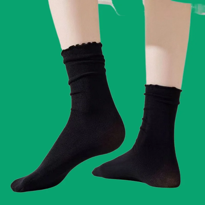 5/10 Paare neue Mid-Tube Sommer dünne Eis lässige Socken Spitze Socken weiß Samt Sommer lange Socken Holz Ohr Rand Flor Socken