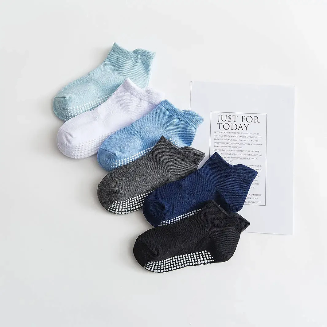 6 Pairs/lot 0 to 6 Yrs Cotton Children\'s Anti-slip Boat Socks For Boys Girl Low Cut Floor Kid Sock With Rubber Grips Four Season