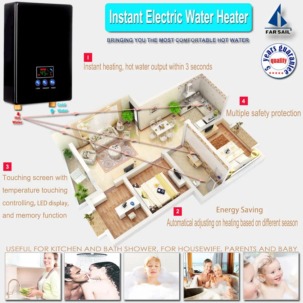 220 V Instant Water Heater for Shower Electric Water Heater 6500 W for Hot Water