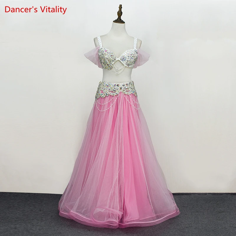 Belly Dance Suit Shiny Diamond Bra Mesh Big Swing Skirt Performance Clothes Set High-End Custom Adult Child Competition Clothing