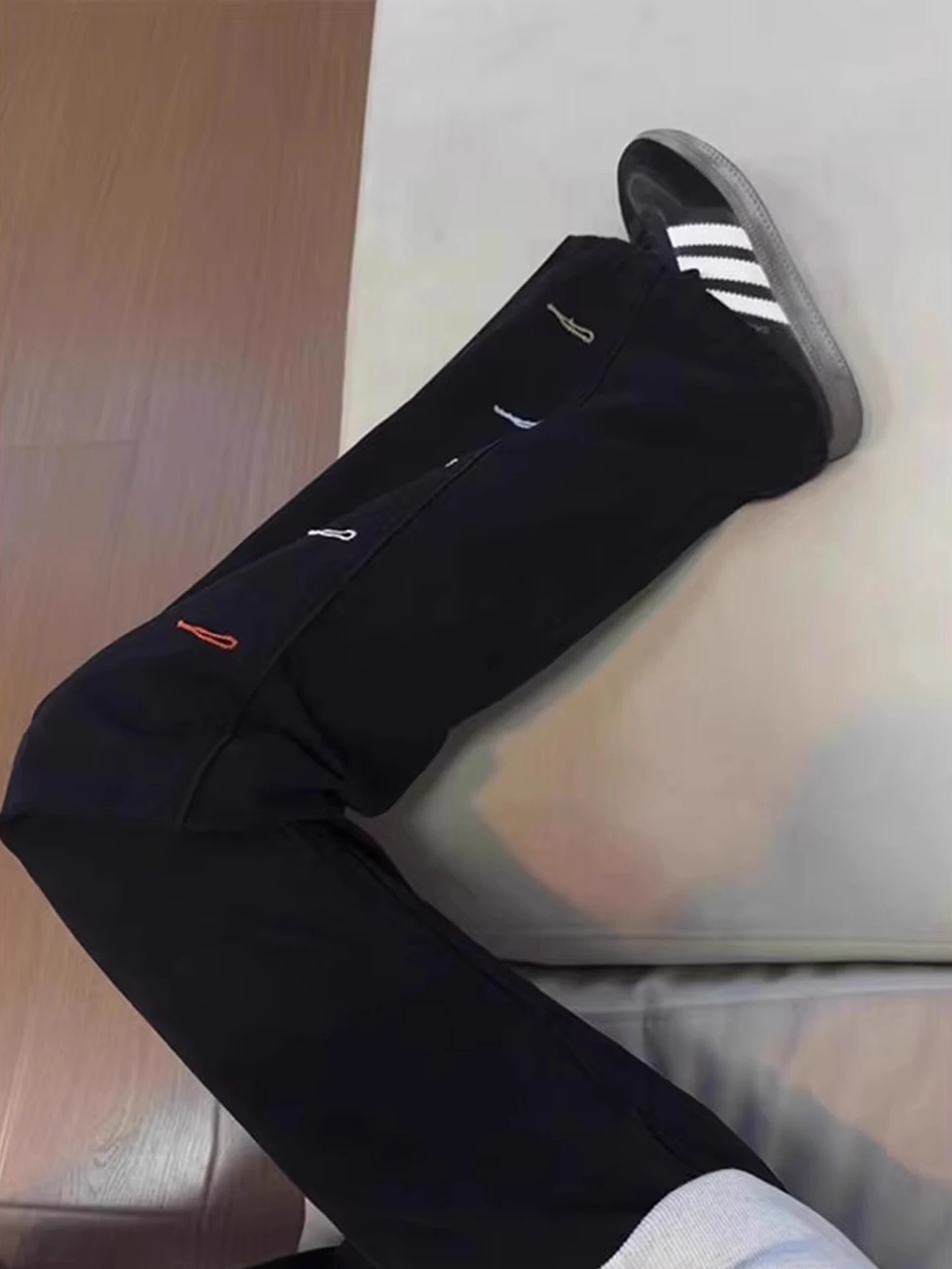 

Retro American Pure Cotton Embroidered Diagonal Cut Jeans Men's High Waist Straight Leg Micro Flare Pants Casual Youth Faion