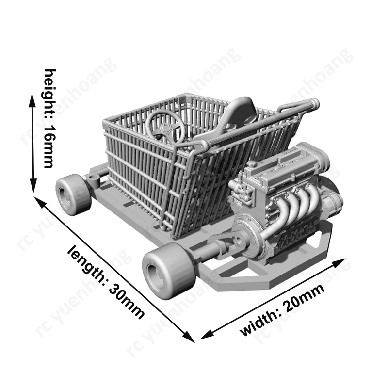 1Set 1/64 Bilancia Shopping Go-kart Raw Modello In Bianco Stampa 3D Simulato Carrello di Montaggio Paintabili Accessori Decorazione Del Garage