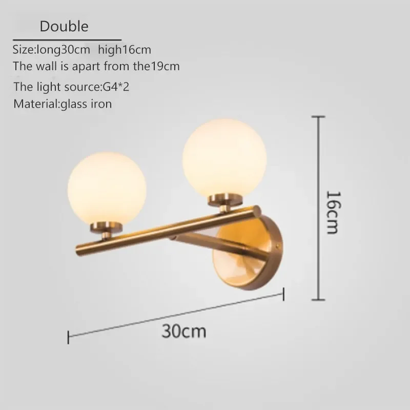 Nordic Gold Wall Lamp Glass Orb Shade Bathroom Bedside  Hotel Aisle Hallway Lighting Bedroom Lamps Led Mirror Front Home Decor