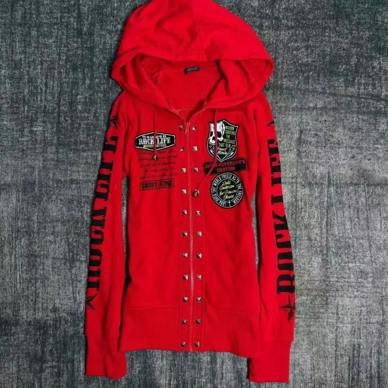 Herbst Frühling Damen Herren Oberteile Jacken Sweatshirts Hoodies Totenkopf-Print Subkultur Nieten Reißverschlüsse Minimalistisch Lässig Modisch