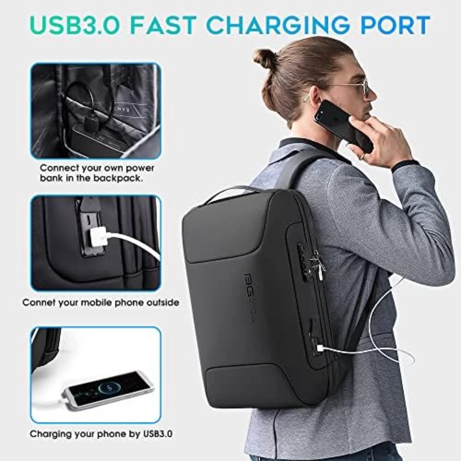 BANGE Anti Theft Laptop Backpack for Business Travel with USB Charging Port
