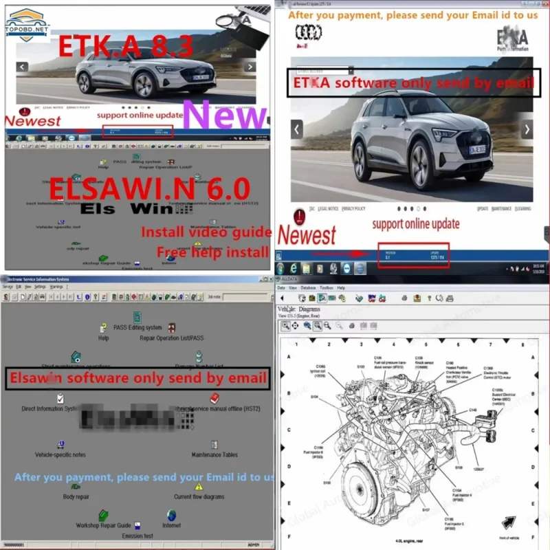 

The newest car repair software Elsawin 6.0 Etka 8.3 electronic parts catalog Elsa win 6.0 for V-W pa