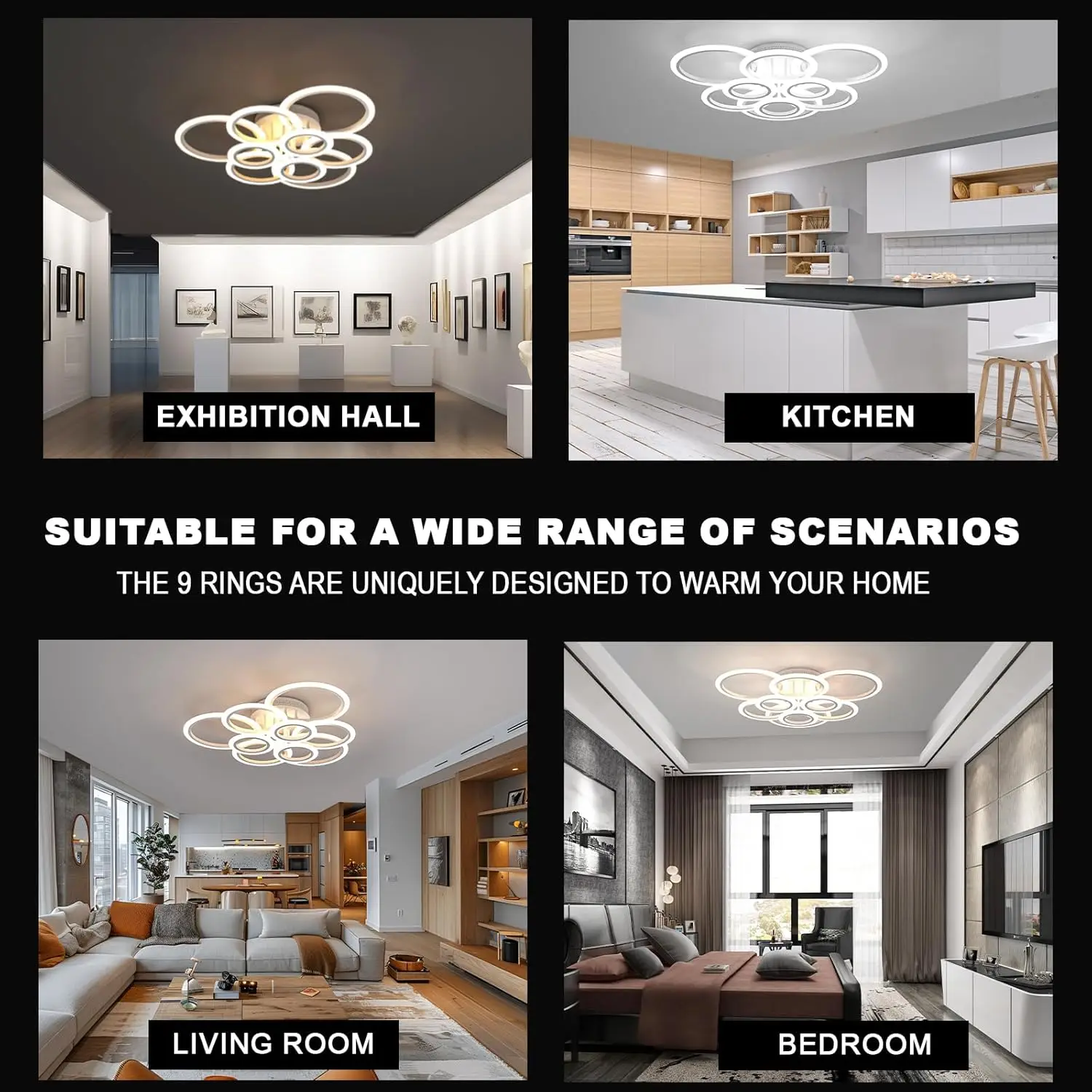 Ouqi 120W Modern Led Ceiling Light Fixture, Dimmable Led Chandelier Flush Mount Ceiling Lights Remote Control, 9 Acrylic Ring