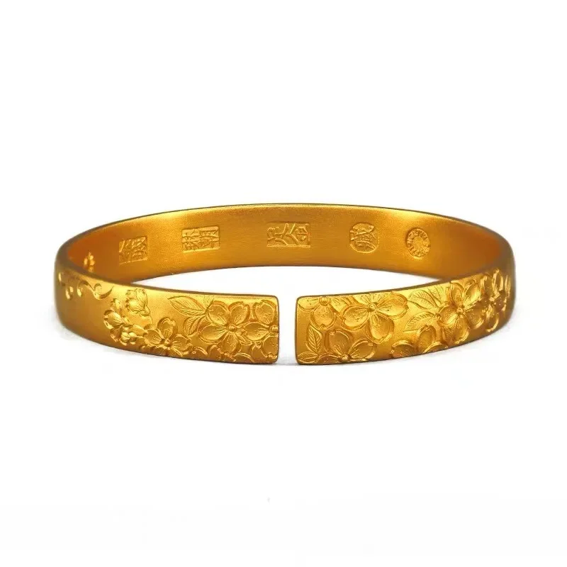 Luxury 24K 9999 Pure Gold real gold Ancient Acacia Vine Bracelet Open Solid Bracelet - Image 4