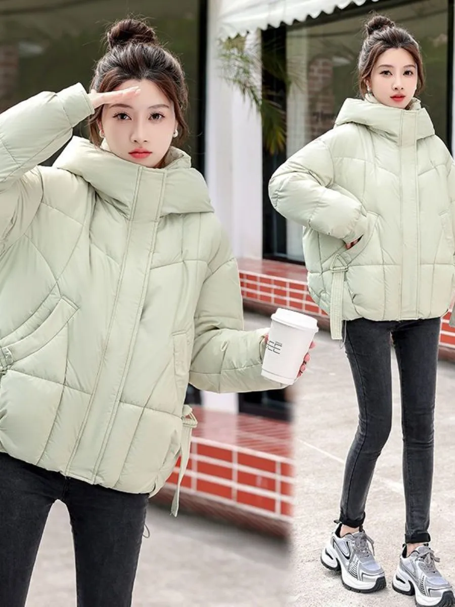 

plus Size down Cotton Jacket Short Hooded Winter Thick Warm Loose Slimming Cotton Coat Women's Fashion Outerwear Coat