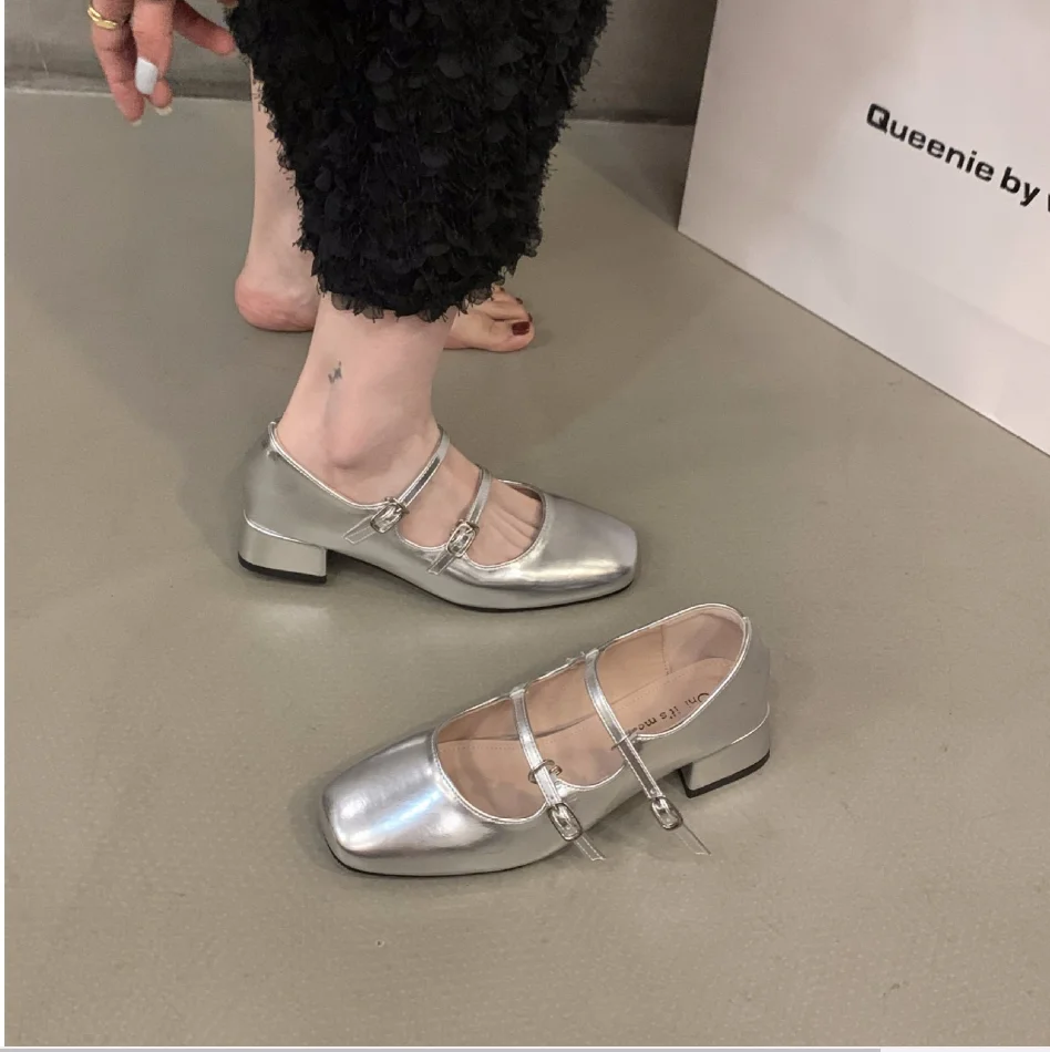 Mary Jane Shoes for Women 2024 Retro Medium Heel Women\'s Single Shoes Fashion Gloss Soft Comfort Ballet Shoes Zapatos De Mujer