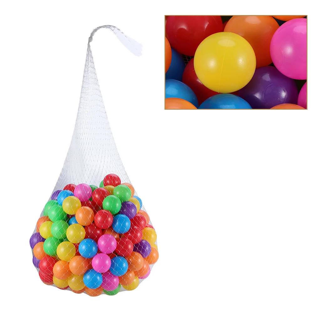 50 pçs bola pit plástico oceano bolas para crianças brilhante educacional fortalecer aperto coordenação reconhecimento de cor armazenamento saco de malha