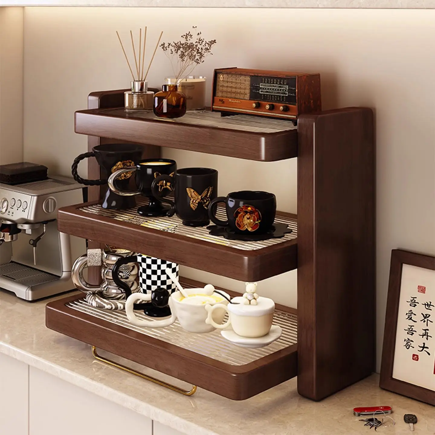 Solid Wood Cup Holder High-end Light Luxury Multi-layer Storage Rack Storage Rack