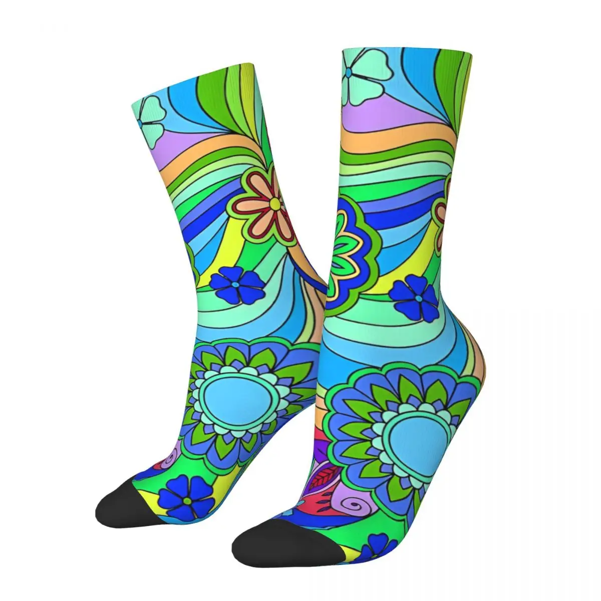 Hippy Trippy Flower Power Pattern Men Socks Windproof Novelty Spring Summer Autumn Winter Stockings