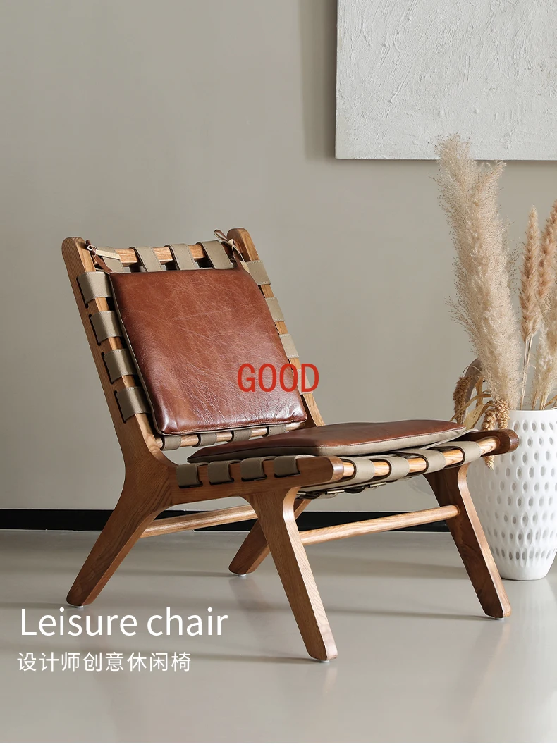 Одноместный диван-стул из масляной и вощеной кожи в стиле ретро