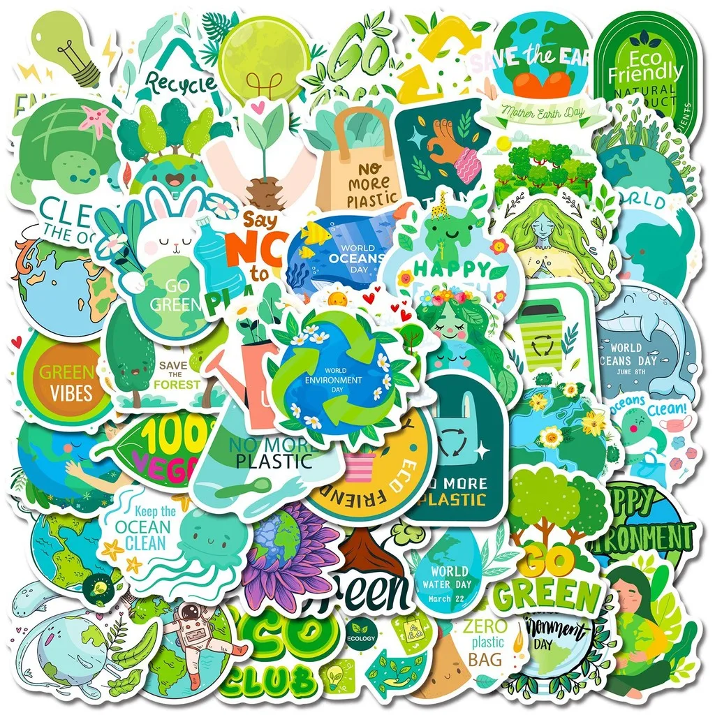 50Pcs Environmental Protection Stickers, Green Nature Conservation Decals for Earth Care DIY Decor RecordingYourLife Store
