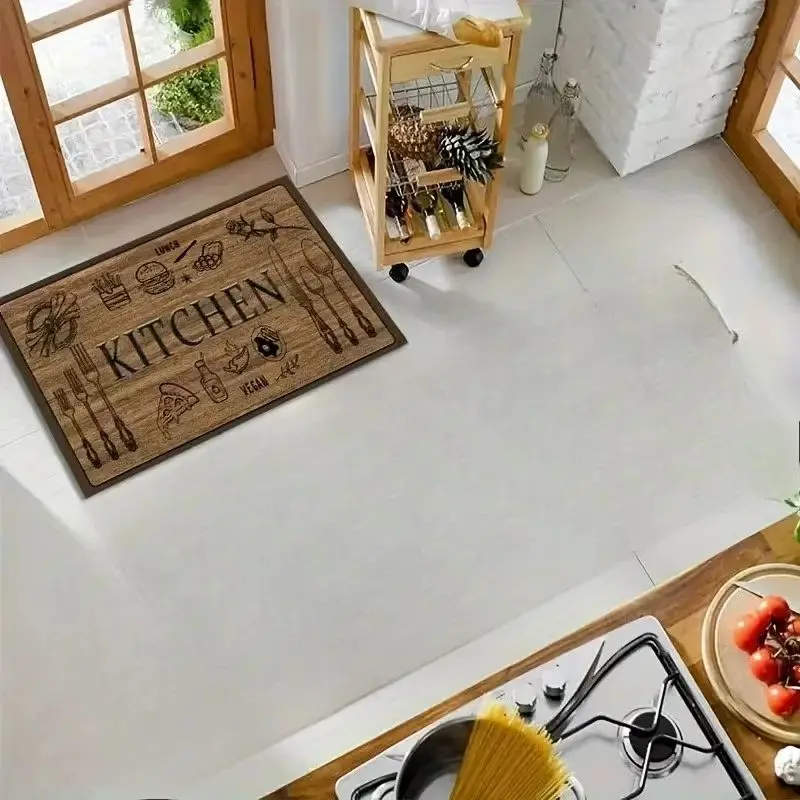 VIKAMA Wood Grain Pattern Rug for Kitchen Living Room Porch Balcony Hallway Laundry Entrance