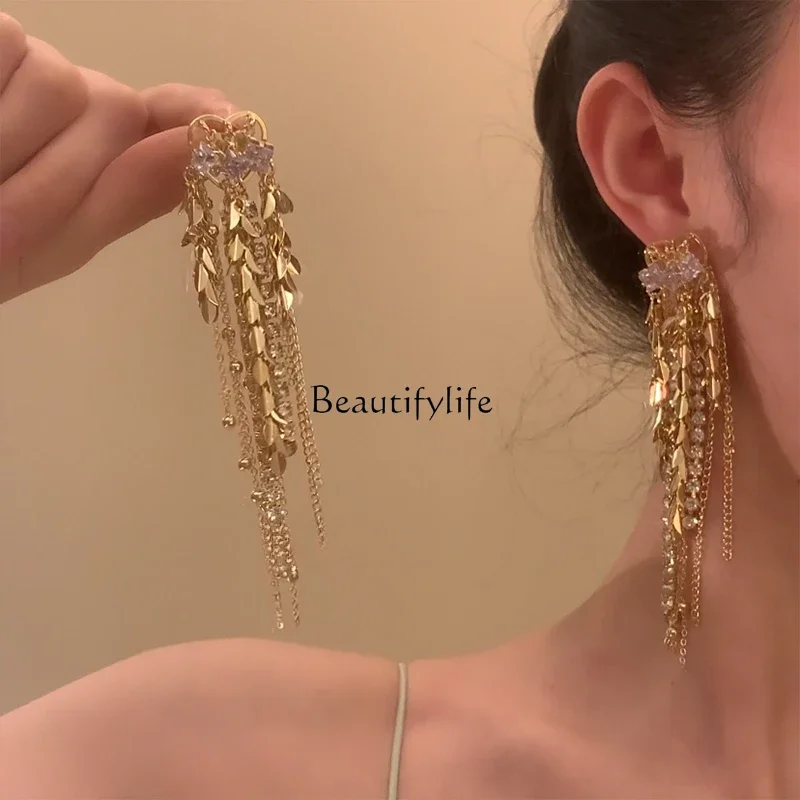 Super flash long fringed zircon earrings unique exaggerated earrings