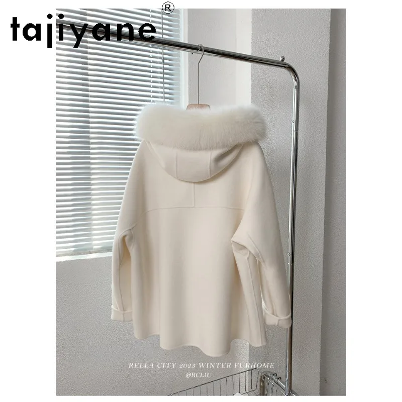 AJIYANE 100% Imported Australian Wool Coat Women Winter Coat Hooded Jackets Fox Fur Collar Coat for Women Clothing Korean Пальто