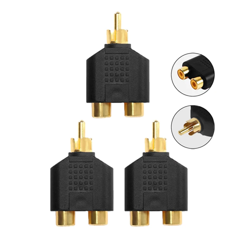 

3PCS Gold Plated RCA Y Splitter Adapters RCA Male to 2 Female Connector for Subwoofer Car Radio Amplifier DVD TV Speaker Sound