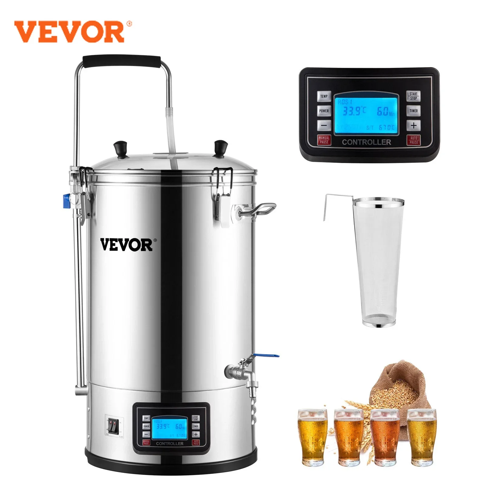 VEVOR 35L  304 Stainless Steel All-in-One Home Beer Brewer Electric Brewing System with Pump Brewing Beer Equipment Kit