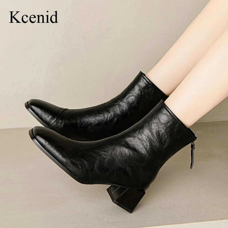 

Kcenid Fashion Square Toe Shoes For Women Short Boots 5CM Thick Med Heel Autumn Winter Elegant Ankle Boots Ladies Dress Shoes