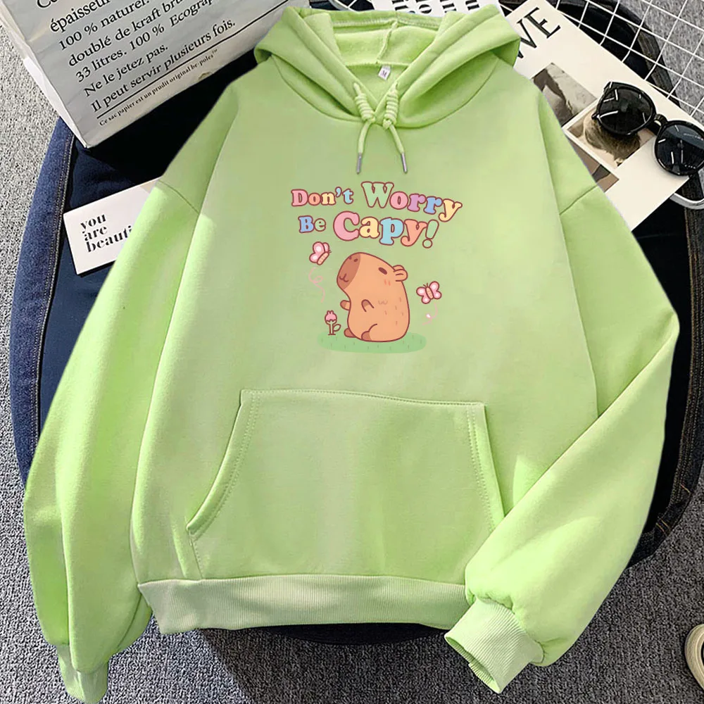 

Capybara Don't Worry Be Capy Hoodies Cartoon Graphic Printing Sweatshirt for Girls/Boys Casual Long Sleeve Hooded Pullovers Cute