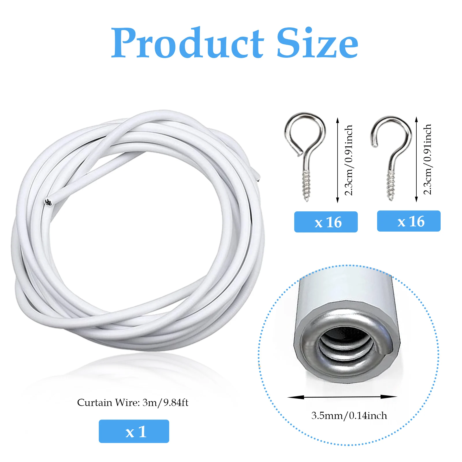 PVC Janela Cabo Cabo Net, Track Wire, White Windows Wall Hanging Line com Ganchos, OLHOS, Carro Caravanas e Barcos, 3m