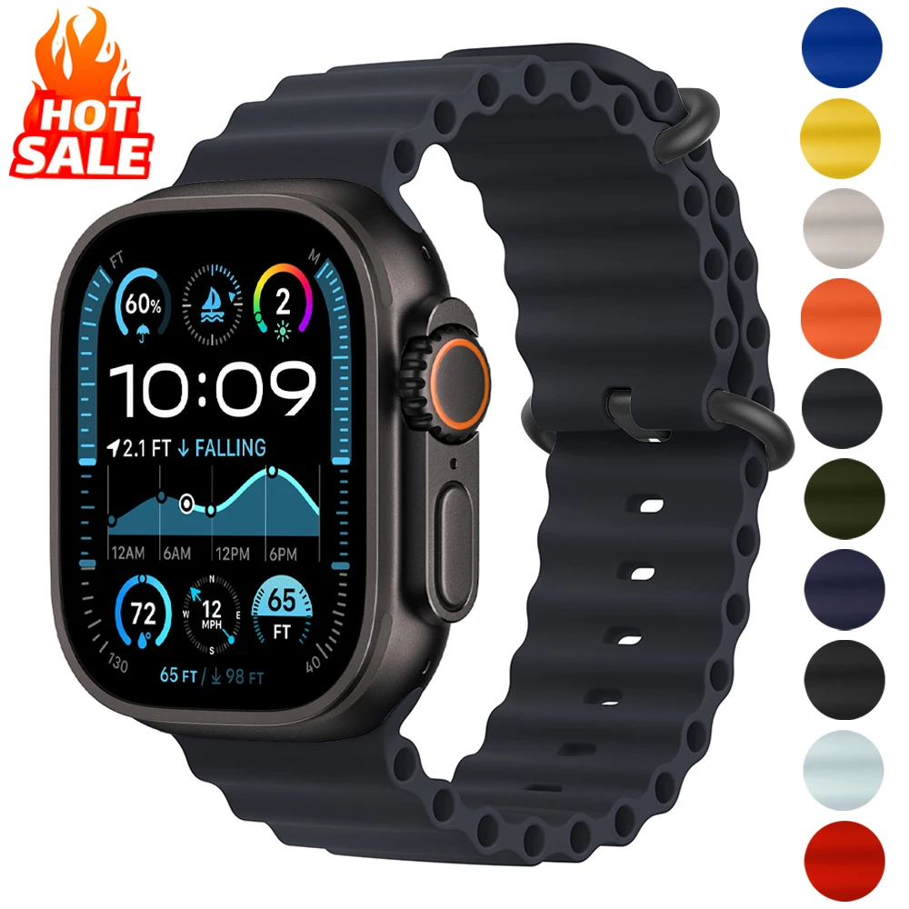 Ocean Strap for Apple Watch Ultra 2 Band 49mm 44mm 40mm 45mm 41mm 42mm 46mm 38mm Silicone Bracelet iWatch Series 10 9 SE 8 7 6 5