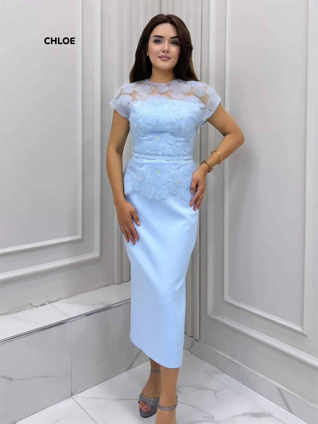 Gaun Malam Elegan Kerah Bulat untuk Wanita Gaun Malam Mewah 2025 Lengan Pendek Custom Made Model A-Line Gaun Prom Mewah